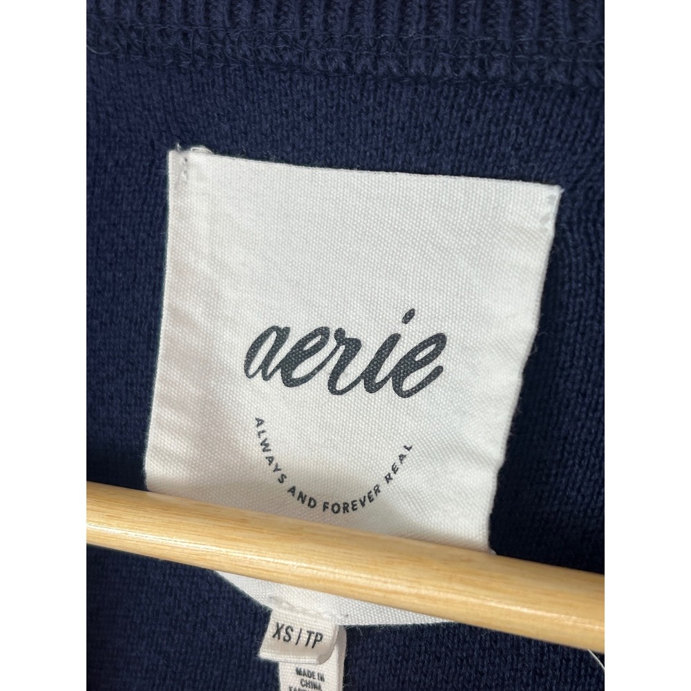 Aerie Out West Americana Sweater Navy Blue preppy Graphic Pullover XS - Picture 2 of 7